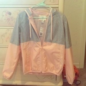 Forever 21 Pink Silver Metallic Hooded Windbreaker